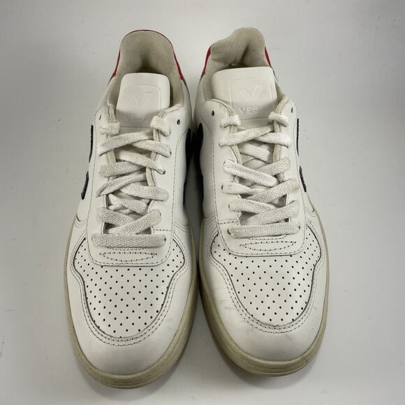 Veja V-10 Nautico Pekin Red Blue White Leather Sneaker Shoes Womens Size 6 - Picture 3 of 9